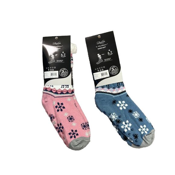 TWO (2) PAIRS MIRABEAU SUPER SOFT THERMAL KNIT SLIPPER SOCKS New - Picture 2 of 7